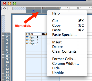 right click column headings