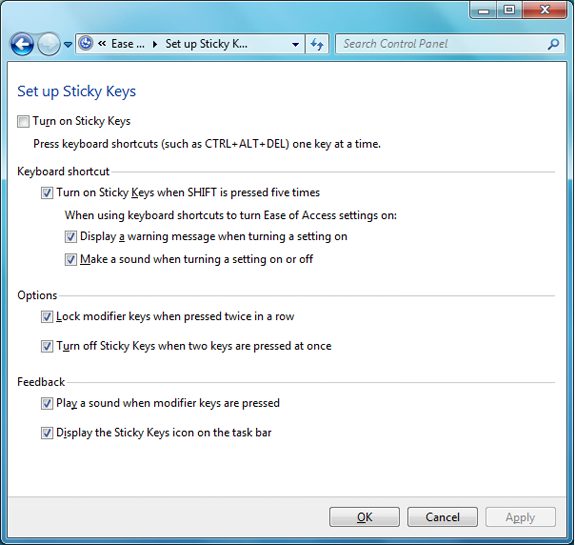 set up sticky keys