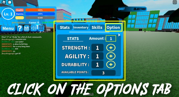 click on the options tab