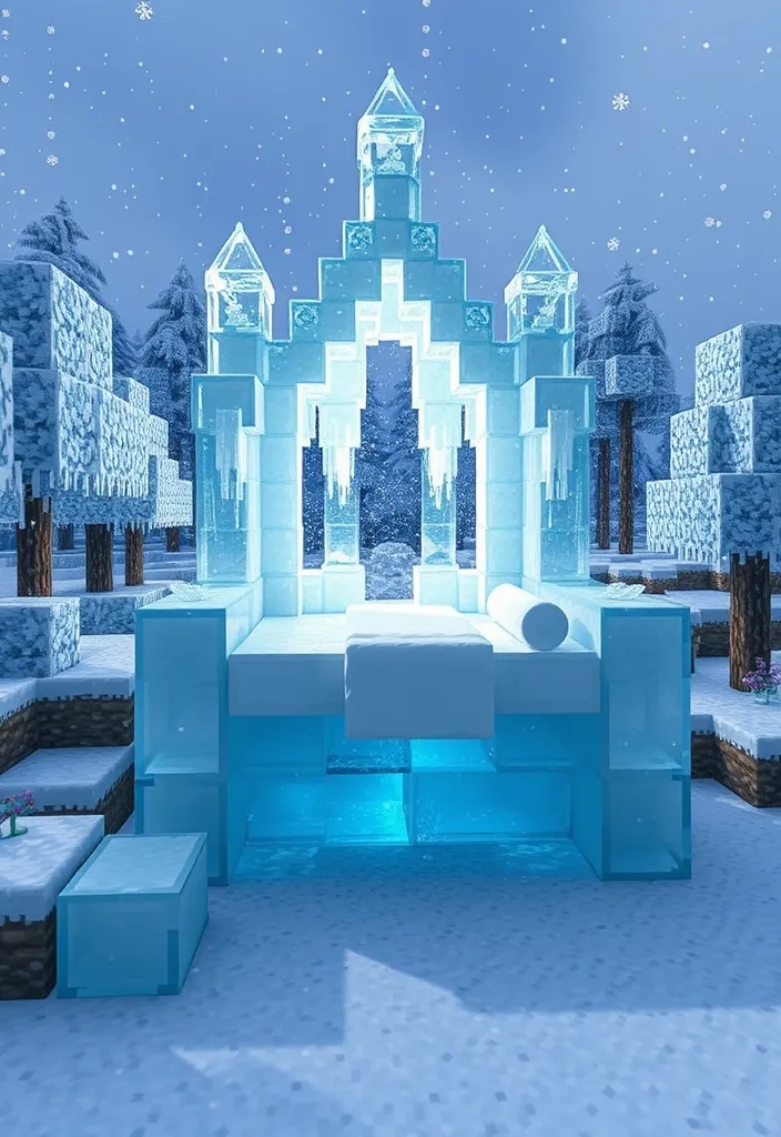 Minecraft Bed Builds Ideas: The Ice Castle Bed