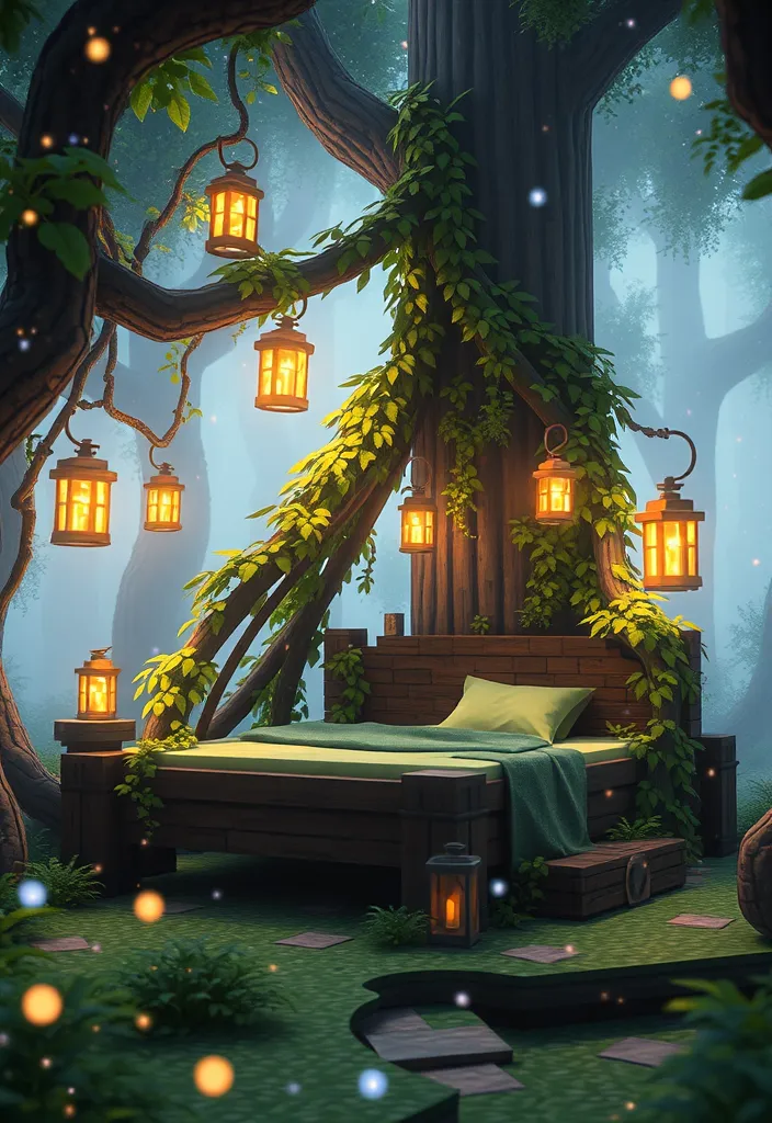 Minecraft Bed Builds Ideas: The Enchanted Forest Bed
