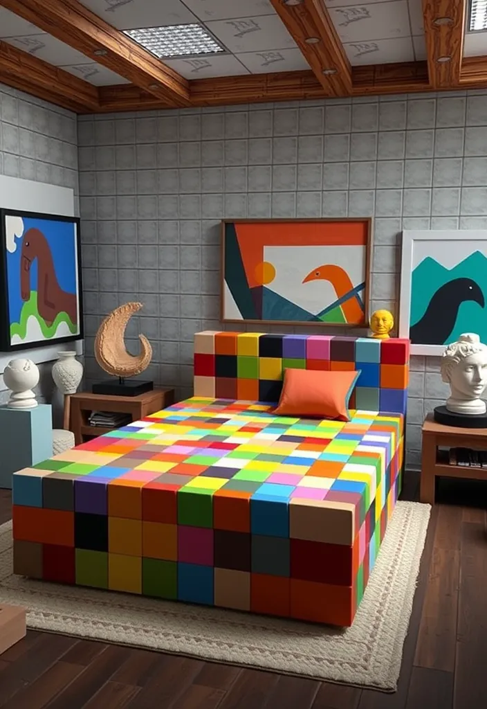 Minecraft Bed Builds Ideas: The Modern Art Bed