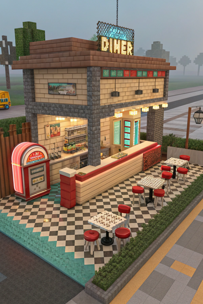 Minecraft Interior Ideas: Retro Diner Delight