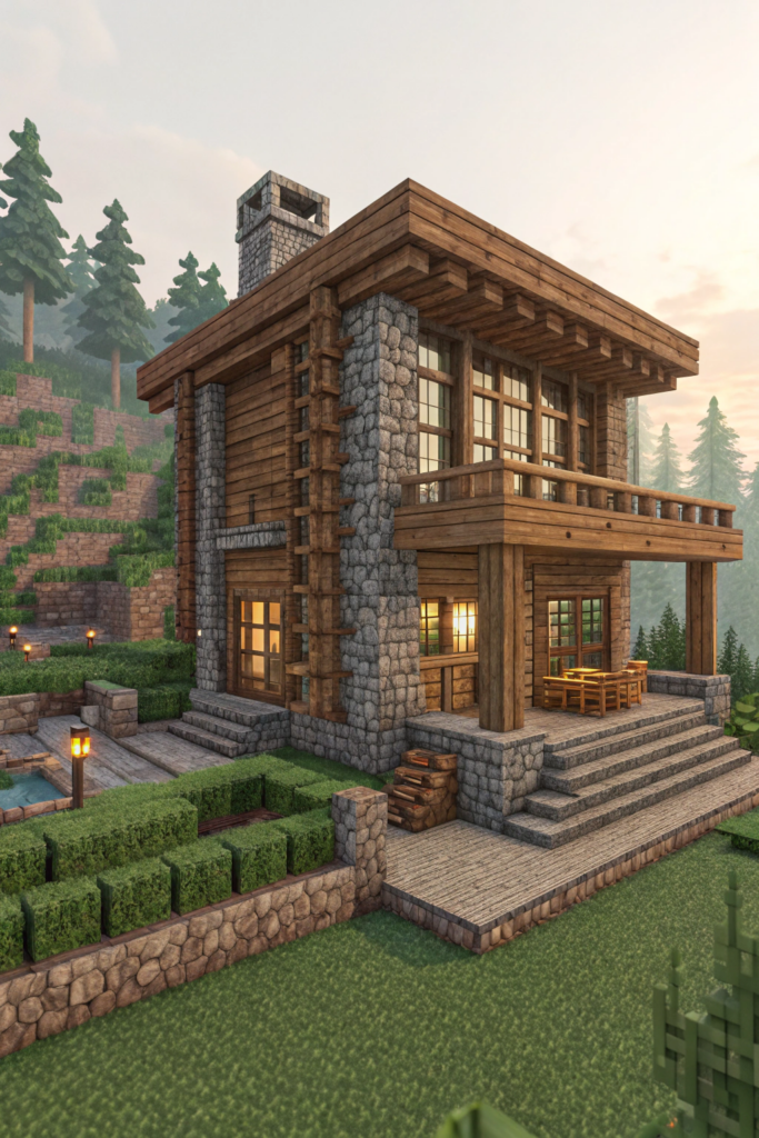 Minecraft Modern House Ideas: Rustic Modern Cabin