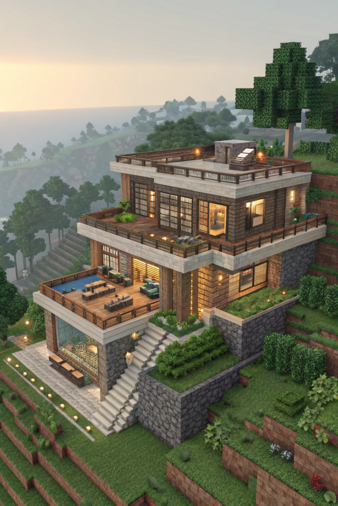 Minecraft Modern House Ideas: Split-Level Modern Home