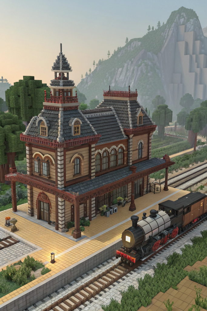 Minecraft Steampunk Ideas: Steam-Powered Train Station