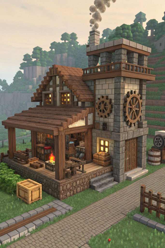 Minecraft Steampunk Ideas: Steam-Powered Workshop