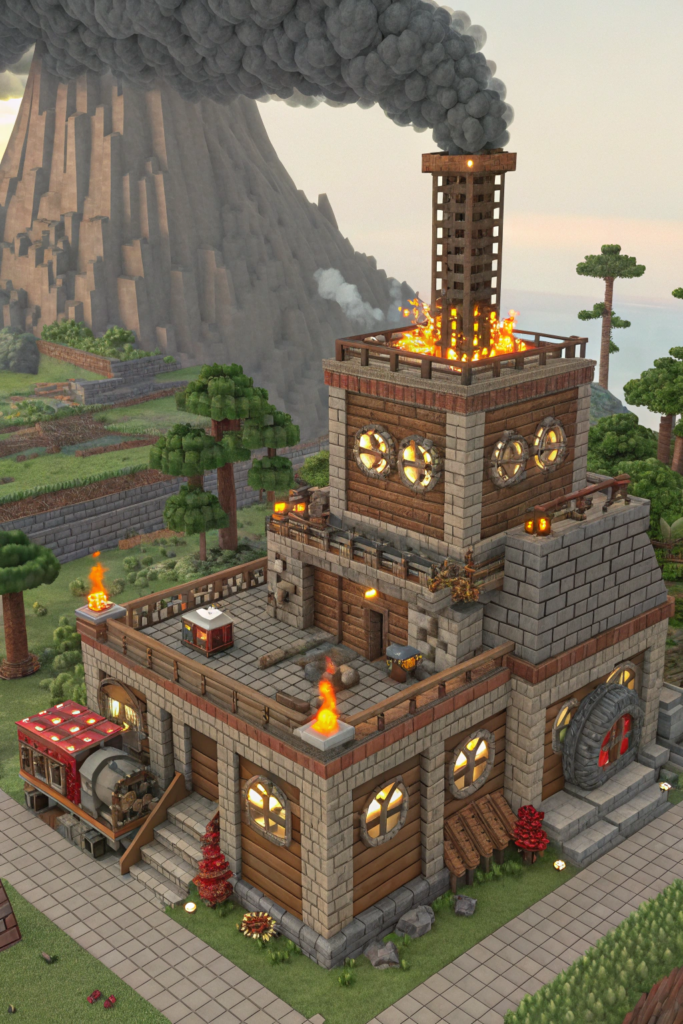 Minecraft Steampunk Ideas: Steampunk Volcano Forge