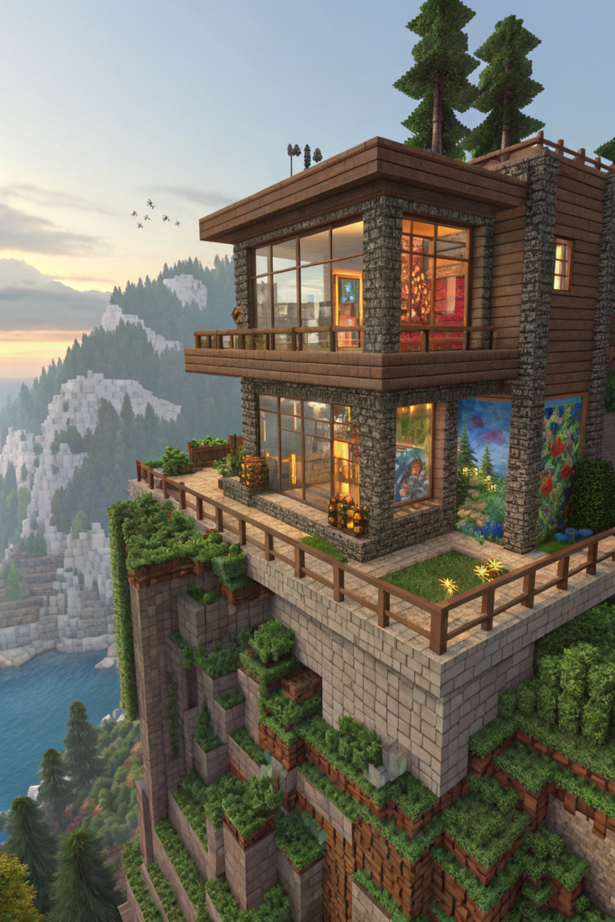 Minecraft Mountain Cabin Ideas : Artistic Clifftop Cabin