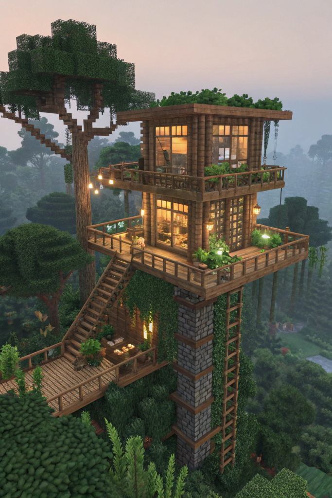 Minecraft Jungle House Ideas: Elevated Treehouse Retreat