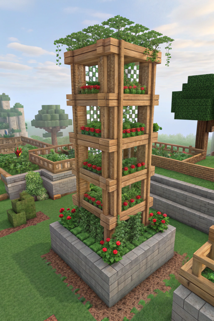 Minecraft Bed Garden Layouts Ideas: The Vertical Garden
