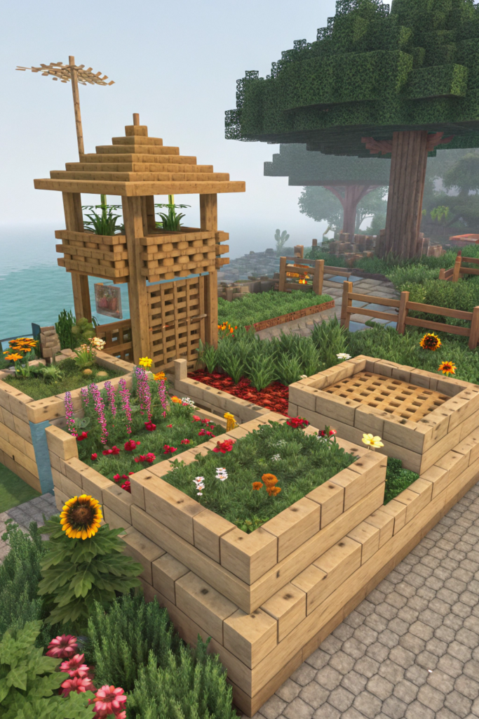 Minecraft Bed Garden Layouts Ideas: The Pollinator Paradise