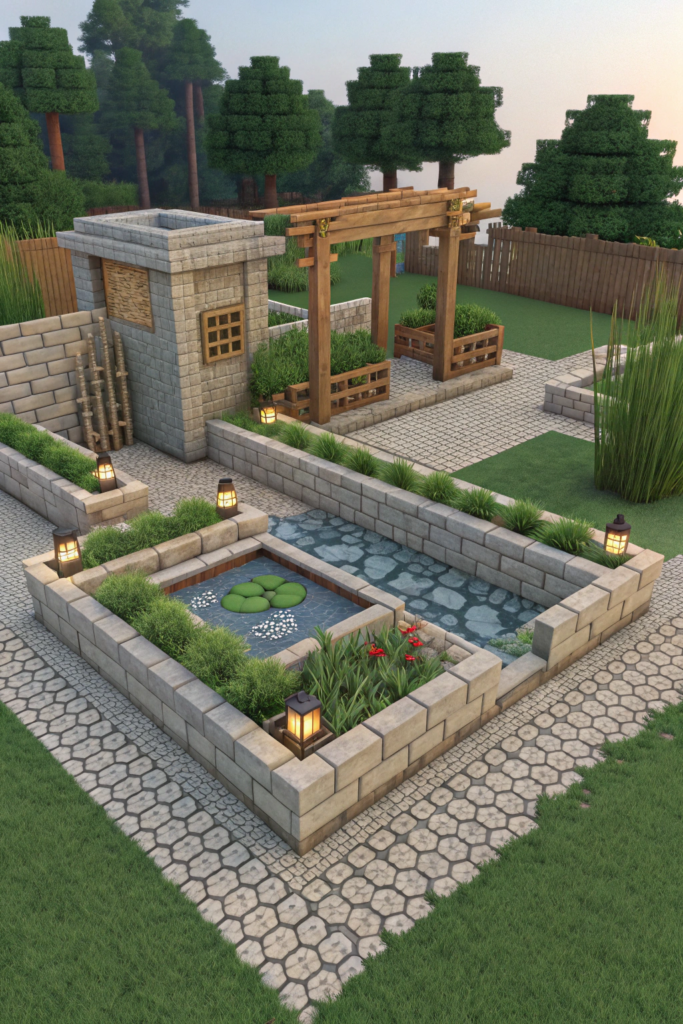 Minecraft Bed Garden Layouts Ideas: The Zen Garden