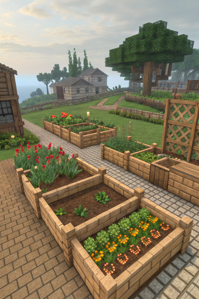 Minecraft Bed Garden Layouts Ideas: The U-Shaped Retreat
