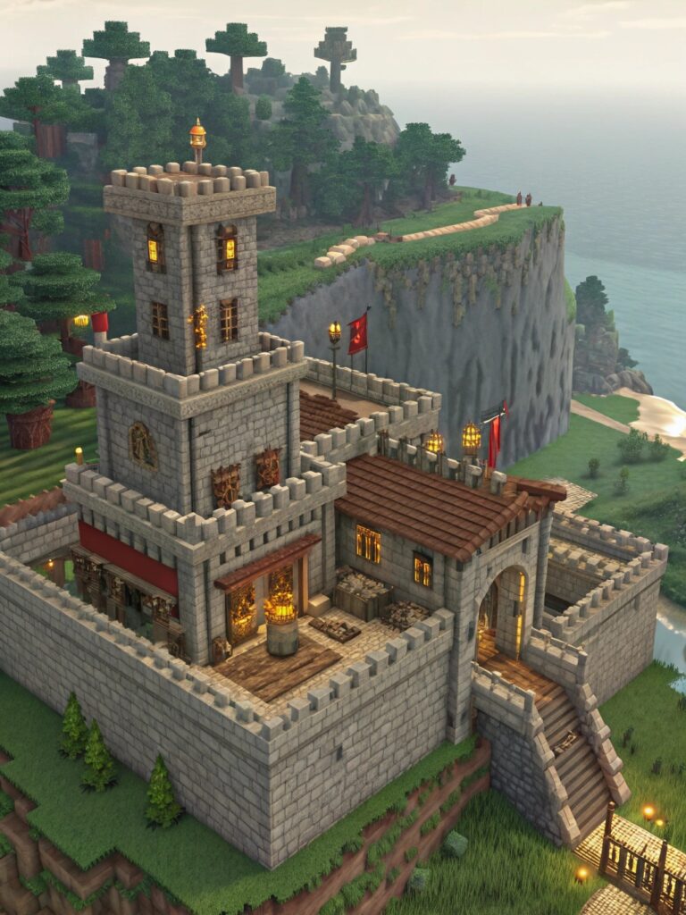 Minecraft Cliff House Ideas : Medieval Cliff Fort