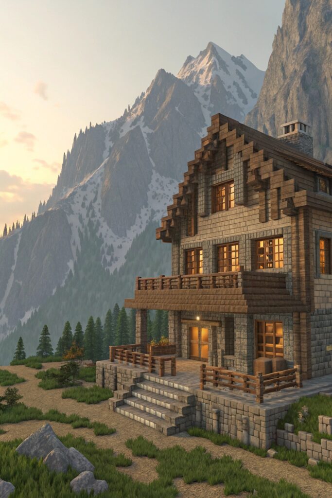 Pretty Minecraft Houses: Mountain Lodge Concepts
