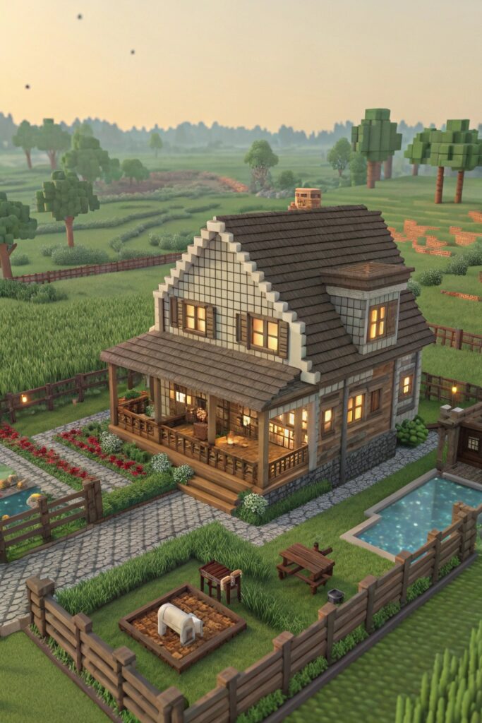 Minecraft House Templates: Countryside Farmhouse Plan