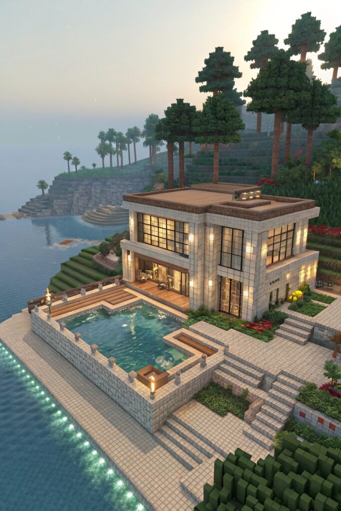 Minecraft Base Ideas:
Waterfront Mansion Designs