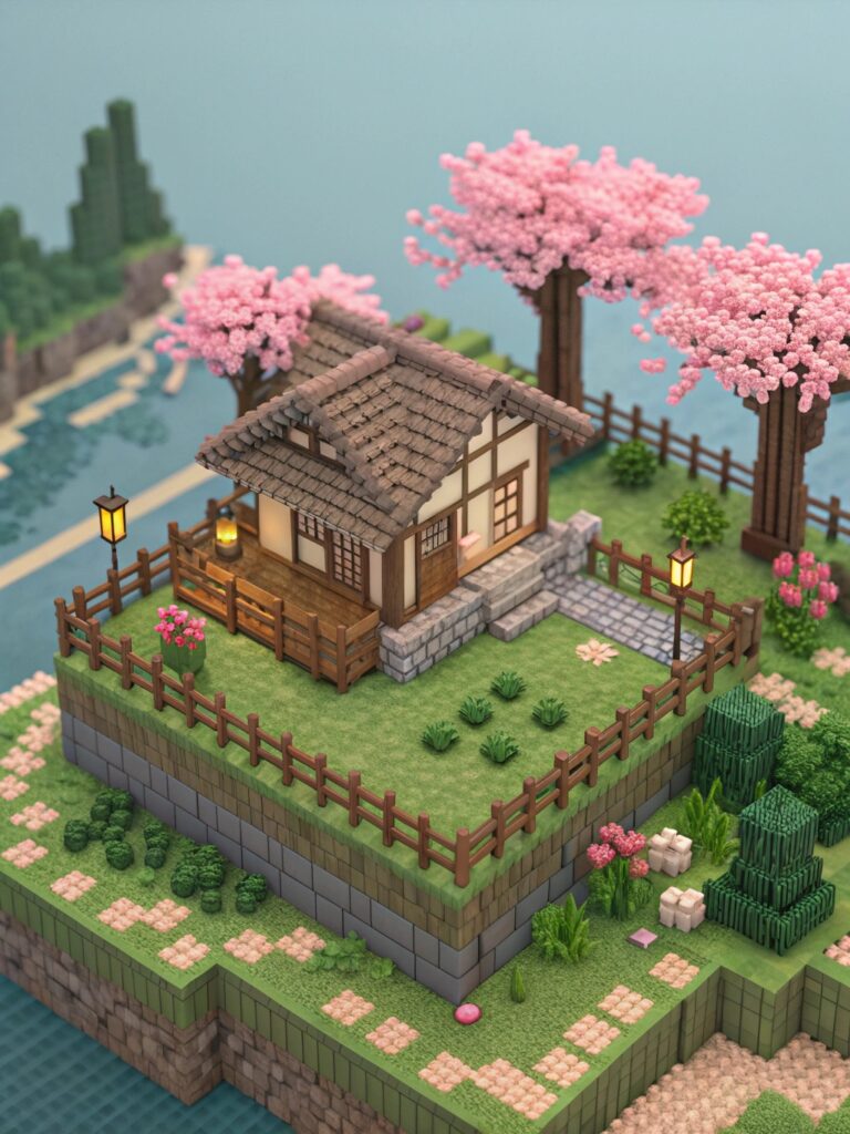 Cherry Blossom House Minecraft Builds:
Adding Final Touches and Details