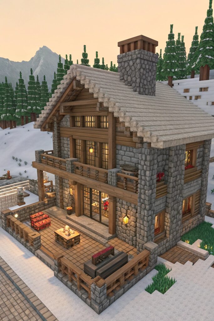 Minecraft House Templates: Ski Lodge Design Template