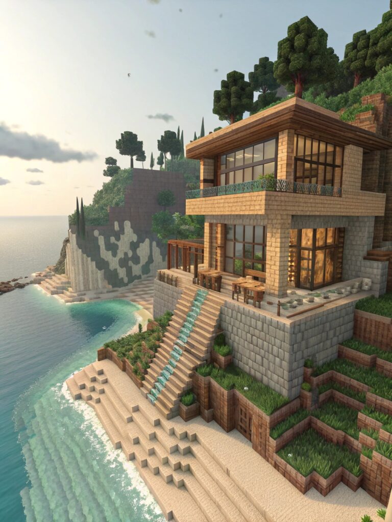Minecraft Cliff House Ideas :Seaside Cliff House
