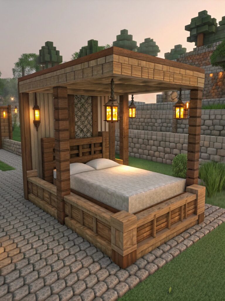 Minecraft Bed Designs : Cozy Cabin Bed