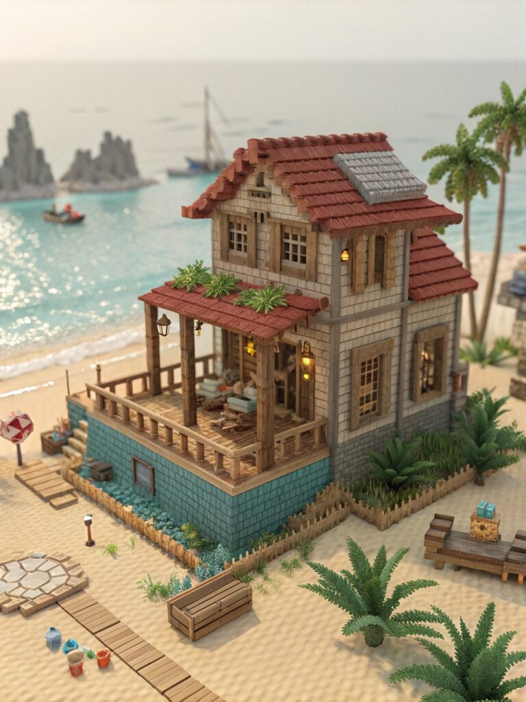 Cute Minecraft Cottage Ideas: Beachside Cottage