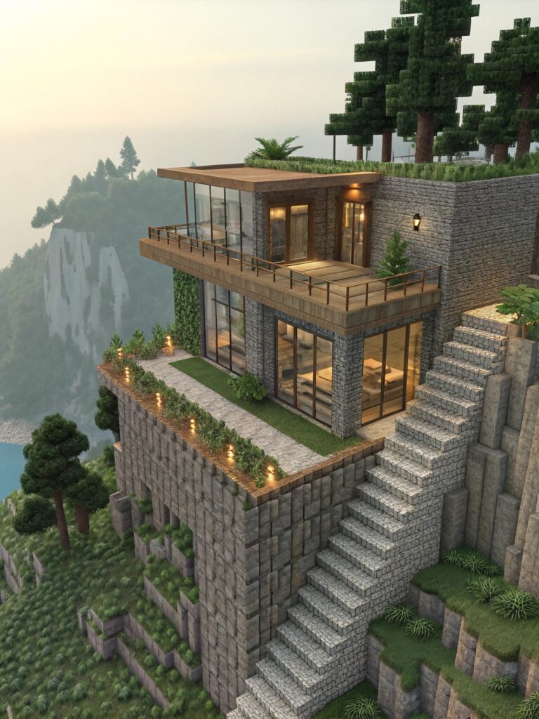 Minecraft Cliff House Ideas : Cliff Edge Villav