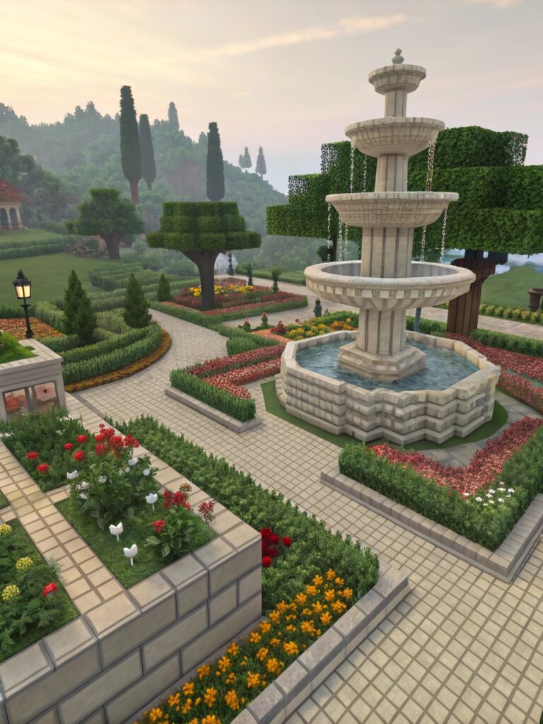 Minecraft Garden Designs: Elegant Fountain Gardens
