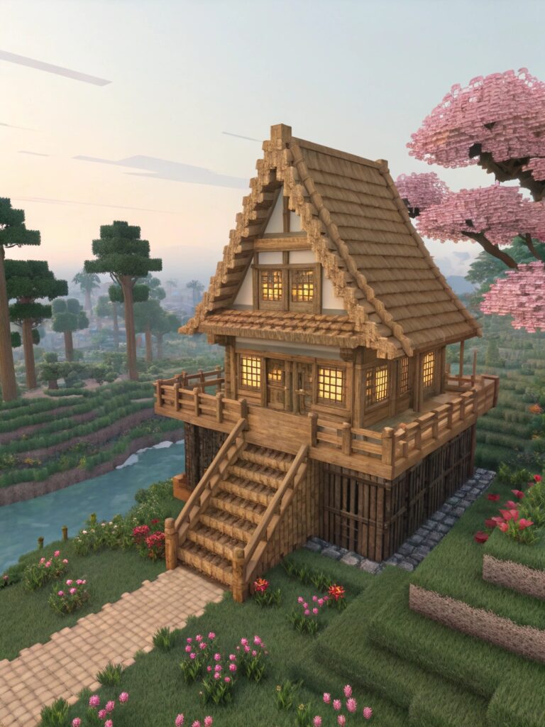 Cherry Blossom House Minecraft Builds:
Crafting the Roof Structure