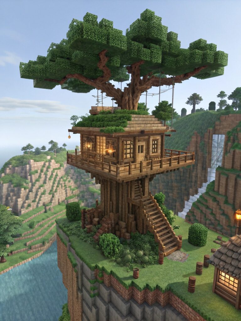 Minecraft Cliff House Ideas : Cliffside Treehouse