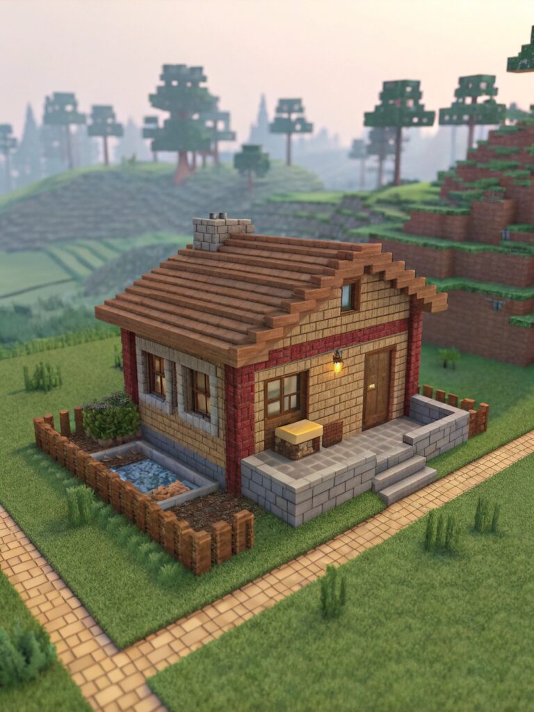Minecraft Starter House: Basic Brick Bungalow