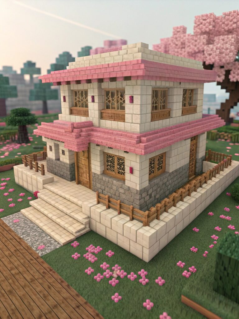Cherry Blossom House Minecraft Builds:
Building the Walls and Floors