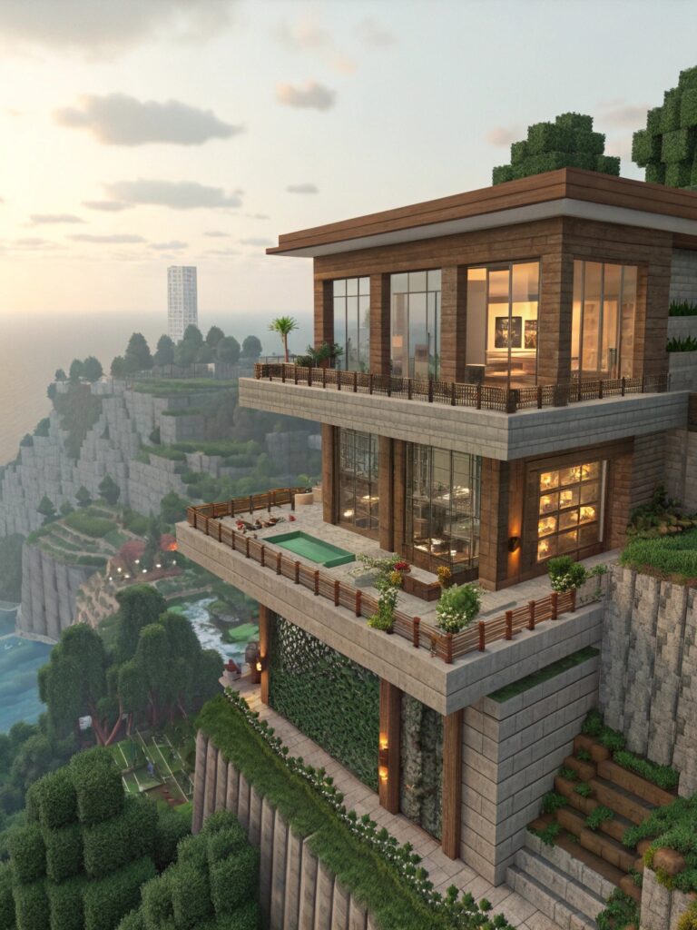 Minecraft Cliff House Ideas : Luxury Cliff Estate