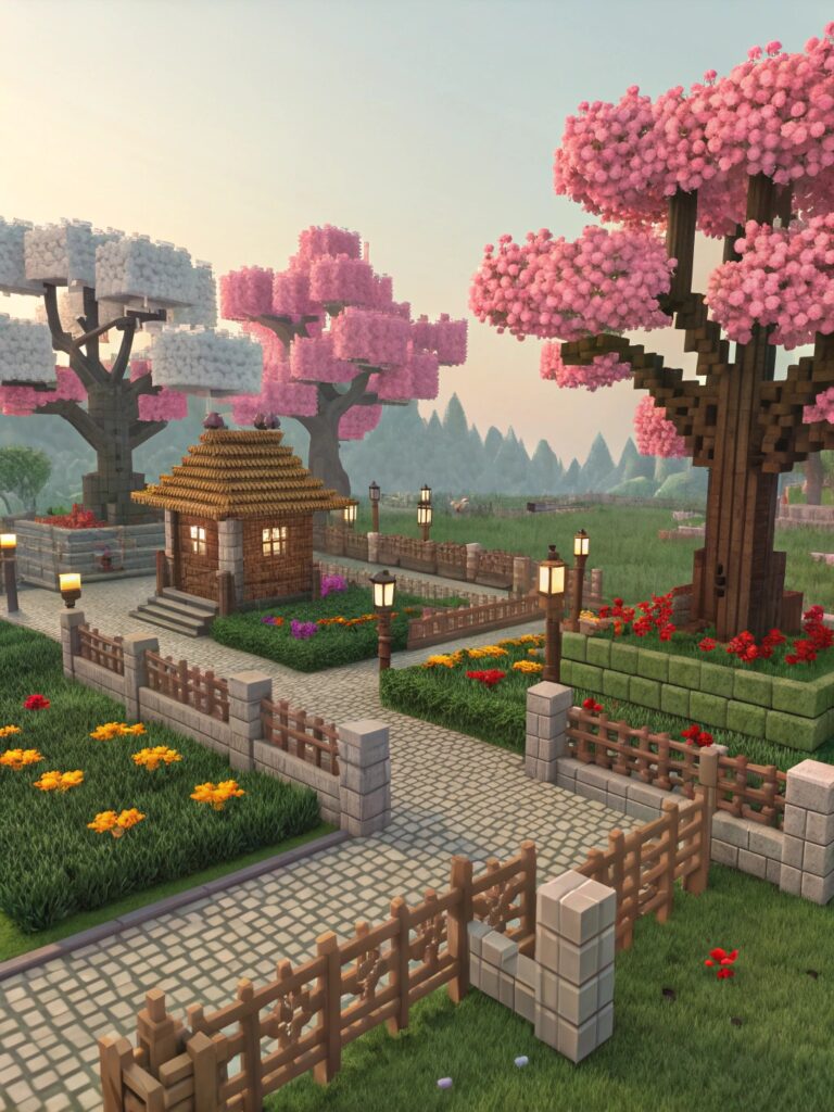 Minecraft Garden Designs: Beautiful Blossoming Trees