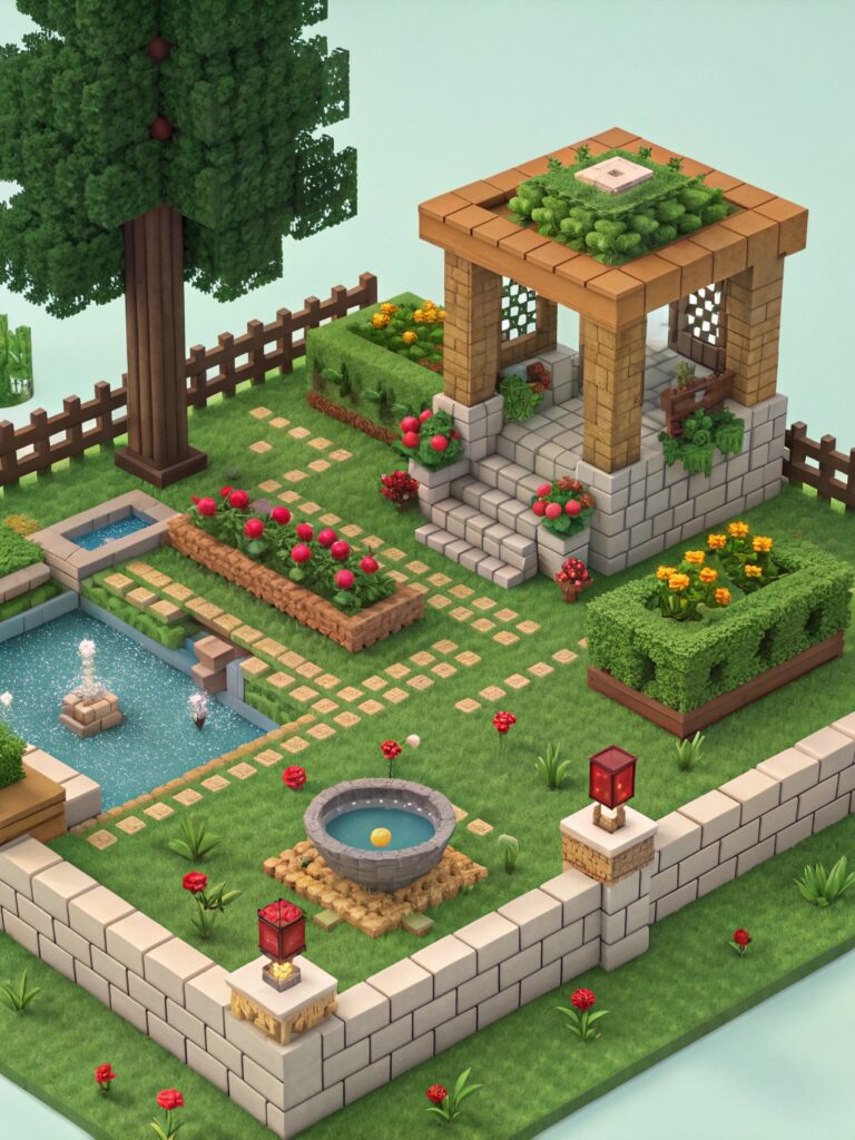 Minecraft Town Ideas : Developing a Lush Park and Garden Area