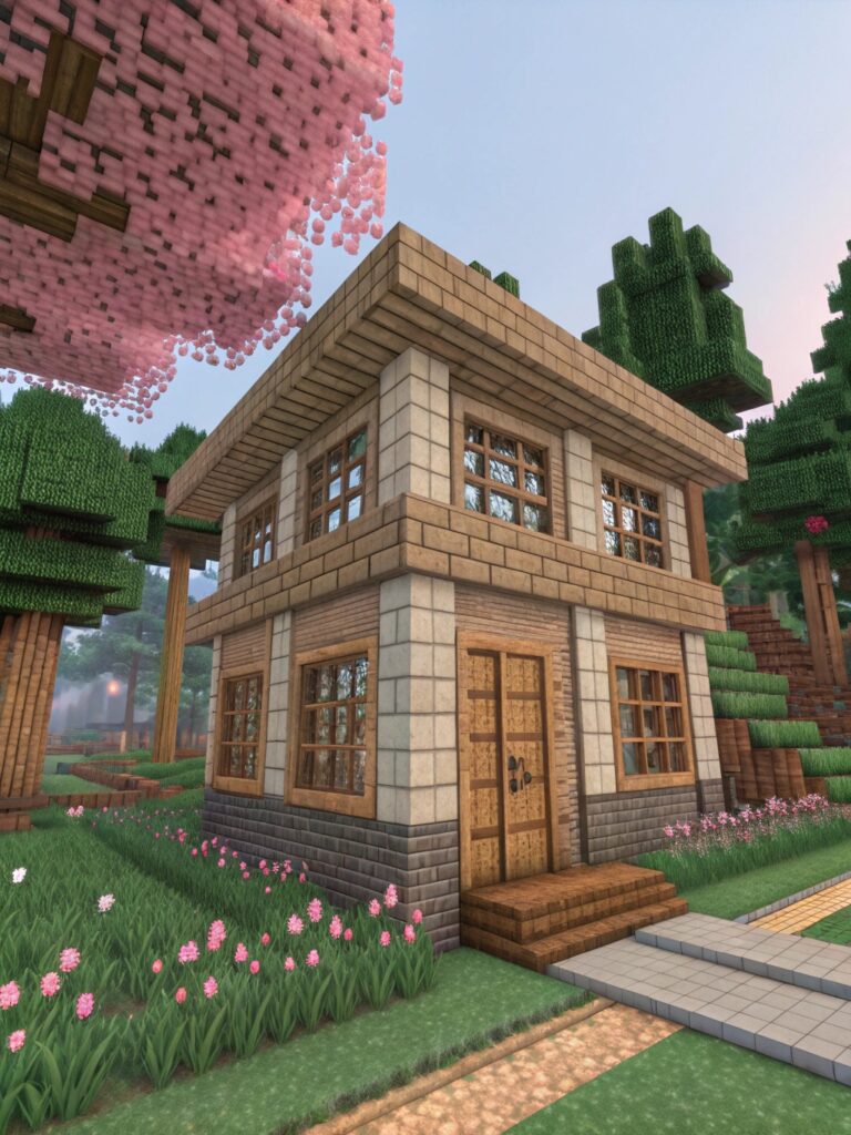 Cherry Blossom House Minecraft Builds: Adding Windows and Doors