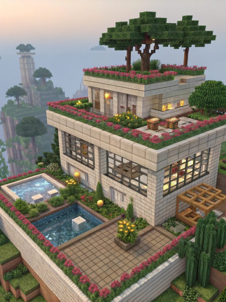 Minecraft Garden Designs: Sleek Rooftop Gardens