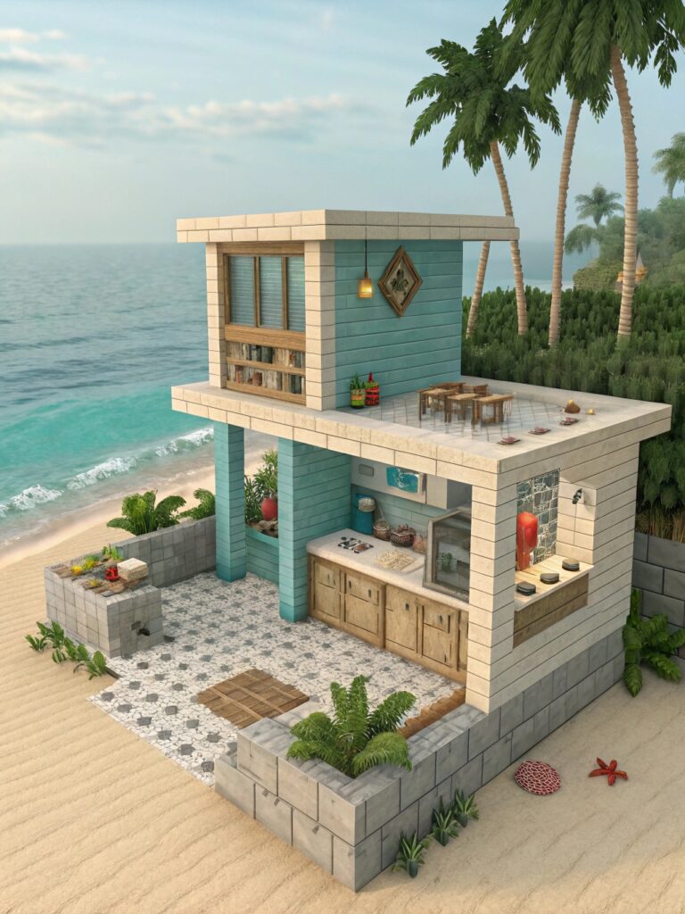 Minecraft Kitchen Ideas: Beachside Kitchen Ideas for a Refreshing Vibe