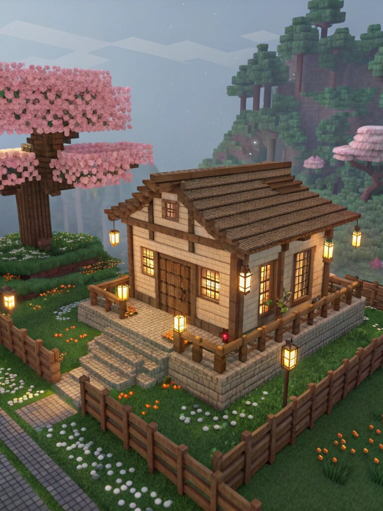 Cherry Blossom House Minecraft Builds:
Adding Lighting and Decorations