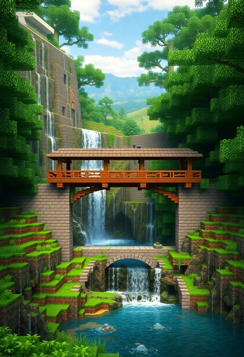 Minecraft Bridge Ideas: Waterfall Bridge Scenarios