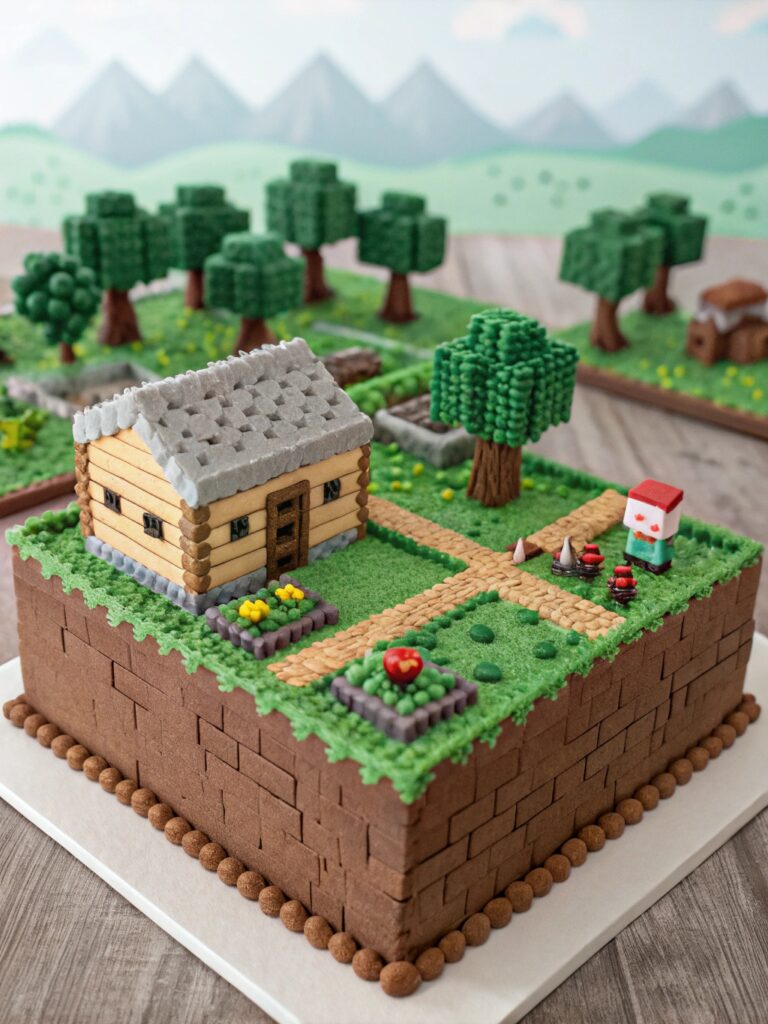 Minecraft Cake Designs:  Minecraft Village Cake Designs