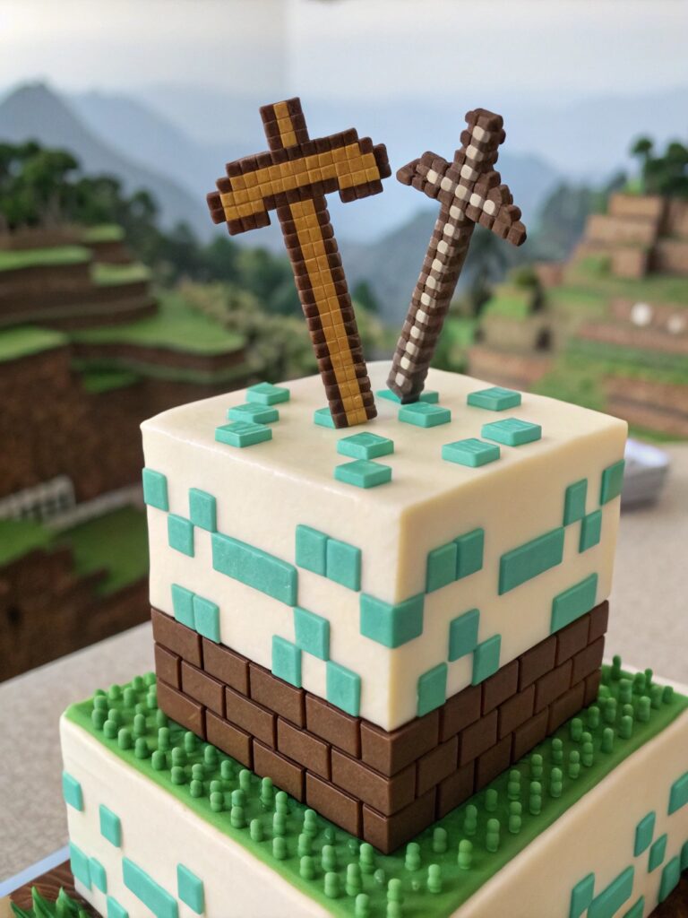 Minecraft Cake Designs:  Minecraft Pickaxe Cake Toppers