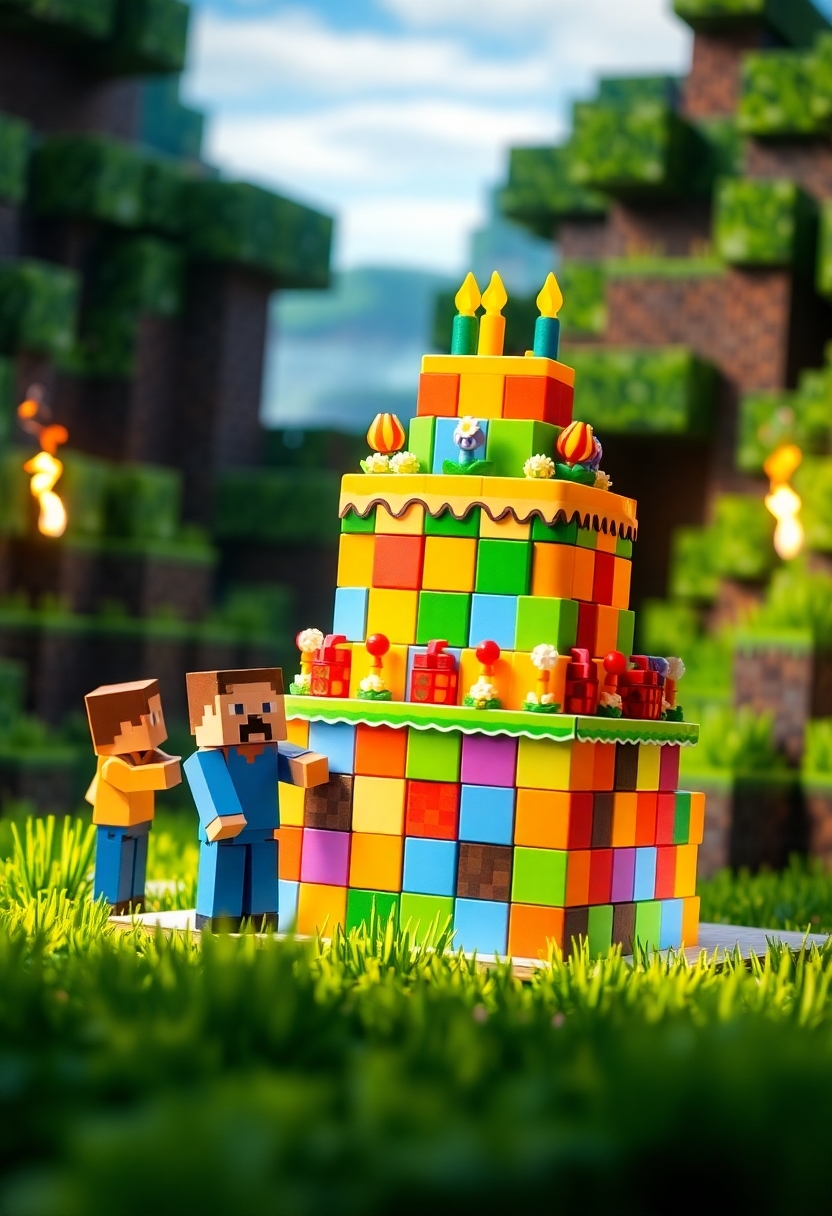 Minecraft Cake Designs:  Colorful Minecraft Block Cakes